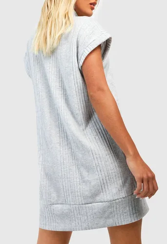 Vista 4 de Viottiset Vestido de suéter de gran tamaño con cuello alto para mujer, sin mangas, acanalado, tipo túnica, chaleco
