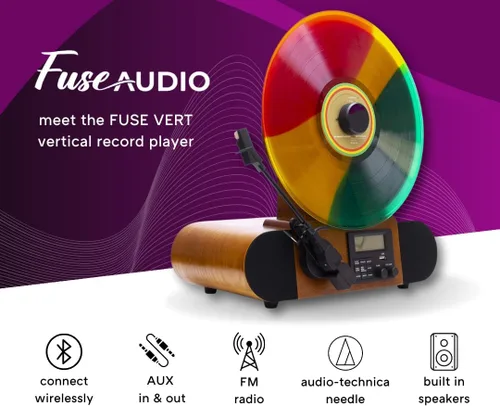 Vista 4 de Vert - Reproductor de discos de vinilo vertical Radio FM, Bluetooth, AUX, USB Reloj despertador Cartucho Audio Technica Altavoces de rango