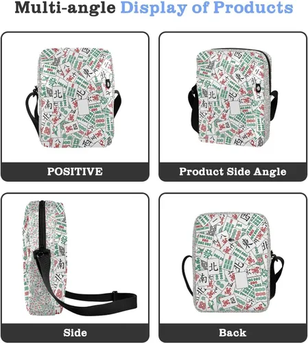 Vista 4 de Bolso tipo mensajero blanco con azulejos Mahjong para mujeres y hombres, bolso cruzado para el hombro, para teléfono celular, bolso lateral