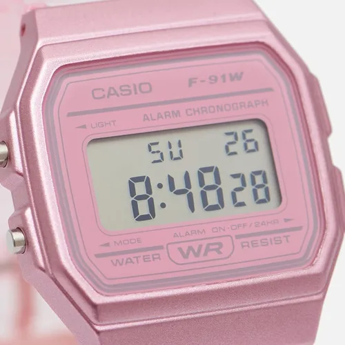 Vista 3 de Casio F-91WS-4EF Unisex Transparente Silicona Rosa Reloj