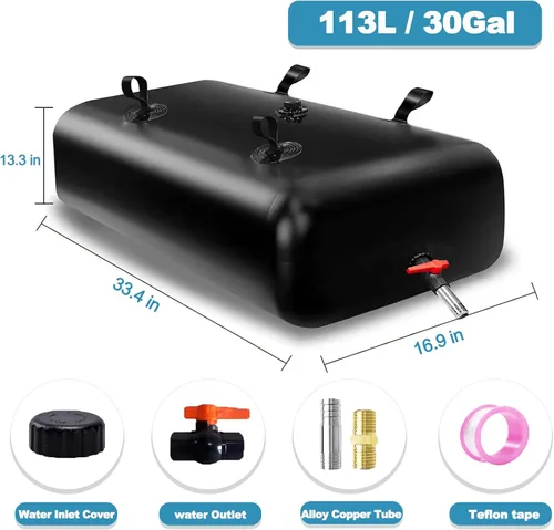 Vista 2 de GHOSOONE Tanque de vejiga de agua de 113 L/30 galones, contenedor de almacenamiento de agua portátil plegable, bolsa de agua de emergencia para RV