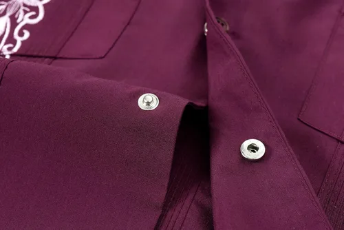 Vista 3 de Camisas de guayabera para hombre, camisas cubanas de manga corta a presión..
