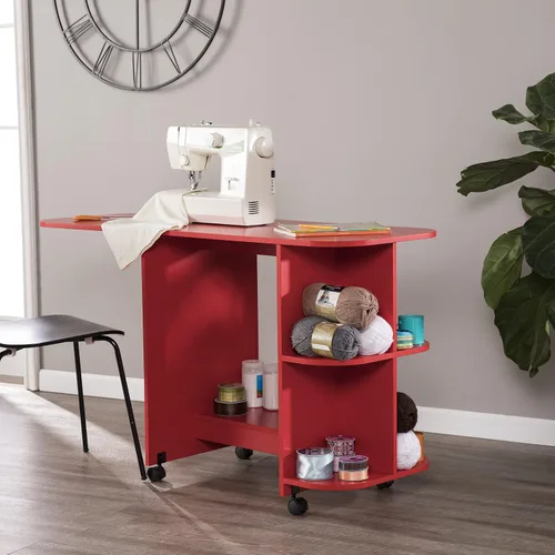 Vista 2 de SEI FURNITURE Southern Enterprises - Mesa extensible para manualidades, color rojo
