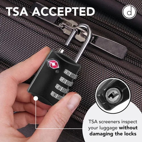 Vista 3 de Cerraduras de equipaje aprobadas por la TSA (paquete de 1), cerraduras TSA de 4 dígitos para equipaje, taquilla, maleta, mochila, bolsa escolar