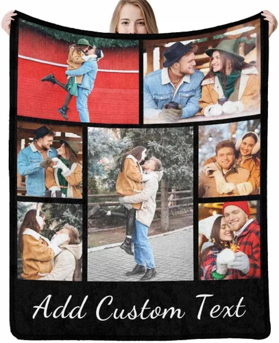 Vista 32 de InterestPrint Manta personalizada con nombre, 6 fotos, manta personalizada para aniversario, boda, para marido, esposa, amantes, 6 tamaños