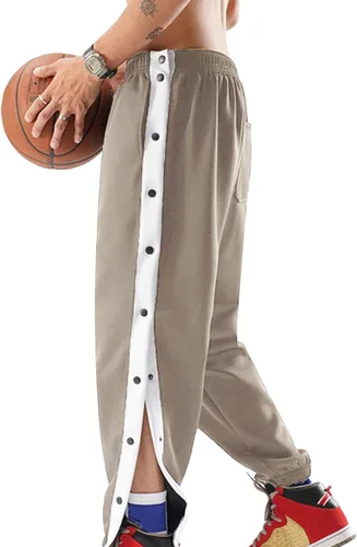 Vista 2 de Pantalones de baloncesto para hombre, pantalones de atletismo con abertura lateral con cierre a presión, pantalones de cintura desgarrable