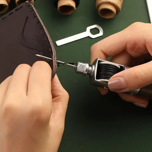 Vista 4 de Kit de hilo de coser de cuero con hilo encerado, herramienta manual de costura rápida (tipo 1)