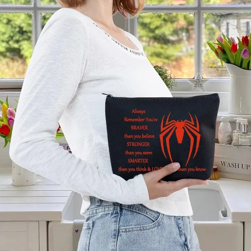 Vista 6 de LEVLO Bolsa de maquillaje de película de araña, regalo inspirado en los fanáticos de la película, eres más valiente, más fuerte y más inteligente