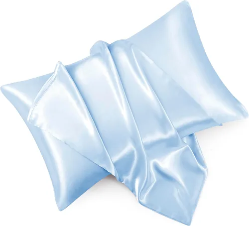 Vista 9 de Juego de 2 fundas de almohada de satén negro estándar con cierre de sobre, funda de almohada de seda negra para cabello y piel (20 x 26 pulgadas)