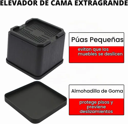 Vista 3 de MYMULIKE Elevadores de cama de gran tamaño, elevadores de muebles resistentes de 4 pulgadas que soportan hasta 6000 libras, bloques de elevación
