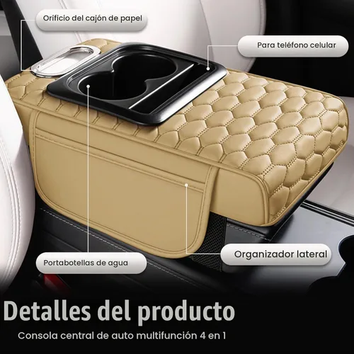 Vista 2 de Priprilod Almohada beige para reposabrazos de consola central de automóvil, espuma viscoelástica con portavasos y soporte para teléfono celular