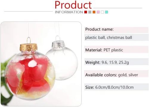 Vista 5 de Ochine Bolas de adorno rellenables de plástico transparente, irrompibles, adornos de bolas de Navidad transparentes para Navidad, Halloween