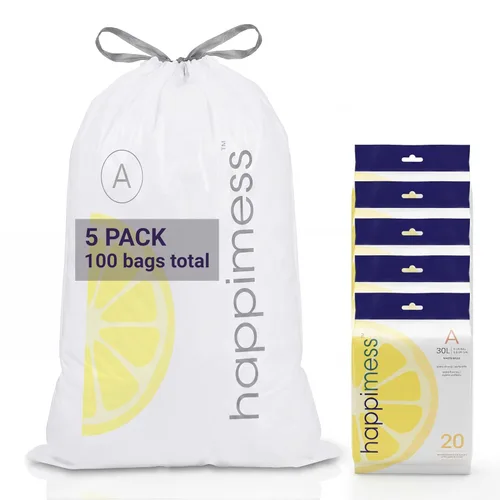 Vista 23 de happimess Bolsas de basura con cordón de 8 galones (30 litros), sin perfume, transparentes, resistentes para cocina y hogar, ajuste personalizado