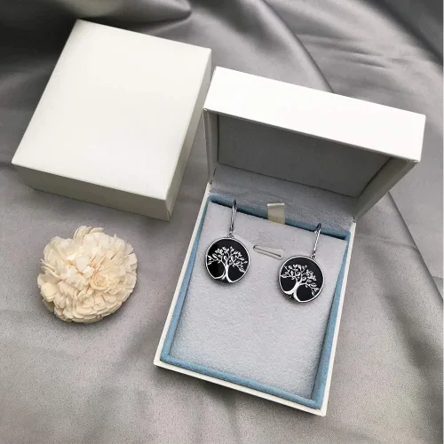 Vista 6 de AGVANA Regalos para el día de la madre, collar de árbol de la vida, aretes para mujer, plata de ley, ónix negro, circonita cúbica, joyería de árbol