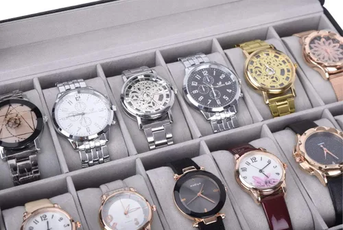 Vista 6 de AUTOARK Caja de reloj de cuero, 12 relojes, organizador de joyas, negro, AW-040