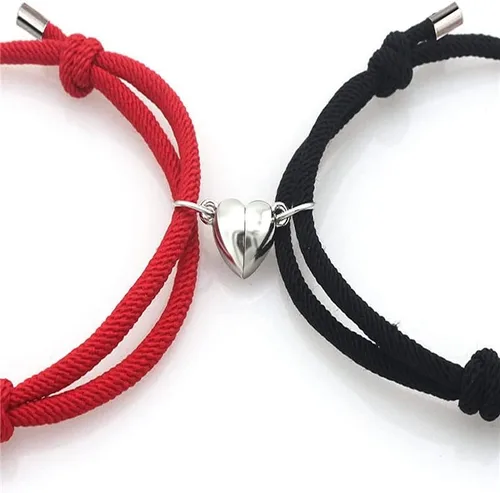 Vista 4 de COTATI 2 pulseras magnéticas para parejas, en forma de corazón, pulseras de amistad a juego para mujeres y hombres