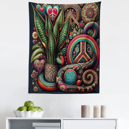Vista 111 de Ambesonne Tapiz de hongos, atmósfera psicodélica, escena astral estrellada con motivos orientales trippy, decoración de tela para colgar en la pared