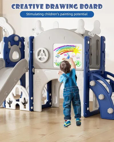 Vista 6 de YUFU - Juego de tobogán y columpio 13 en 1 para niños pequeños, juego de tobogán para niños de 1 a 3 años, juego de juego para niños pequeños