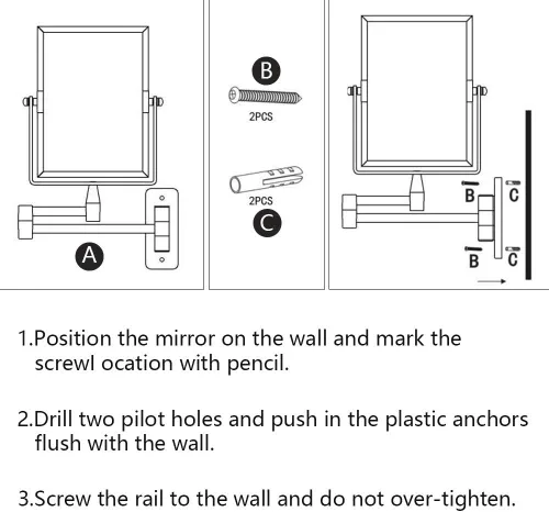 Vista 8 de QiMH Espejo de maquillaje de pared con aumento 3X Rectangular 8 x 6 pulgadas con brazo extensible Espejo giratorio de doble cara con acabado