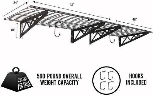 Vista 2 de Estante de pared SafeRacks, para garaje, 2 unidades, 45.72 x 121.92 cm, con ganchos para bicicleta
