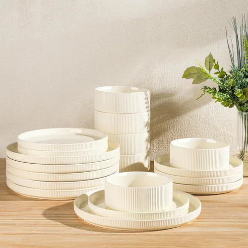 Vista 30 de TheTerra Juego de vajilla de cerámica para 4, juego de 12 platos y cuencos ligeros de porcelana, resistente a los arañazos, apto para horno