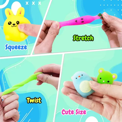 Vista 4 de 130 piezas de juguetes blandos Mochi Squishy, juguetes Kawaii Squishies para aliviar el estrés para niños, recuerdos de fiesta, premios