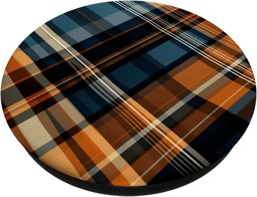 Vista 2 de Navy Black and Orange Plaid Halloween Calabazas de otoño PopSockets estándar PopGrip