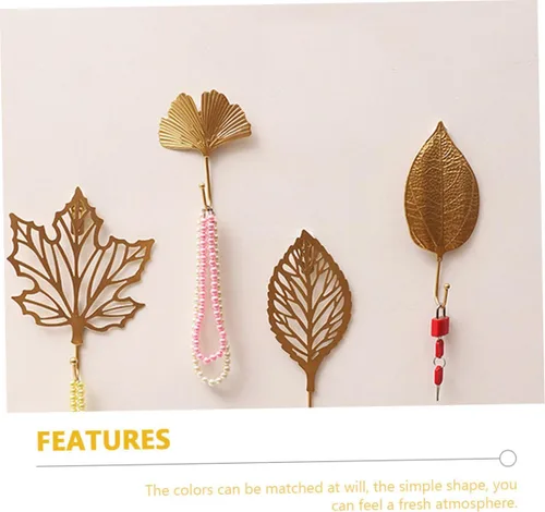 Vista 3 de OSALADI 2 ganchos decorativos de hojas de ginkgo elegantes y perchas para sombreros para el hogar, entrada, dormitorio, sala de estar