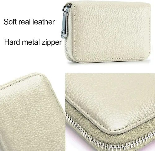 Vista 4 de EASTNIGHTS Cartera de cuero genuino para tarjetas de crédito RFID con cremallera