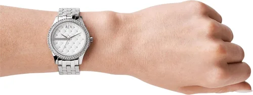 Vista 5 de AX ARMANI EXCHANGE Reloj de acero inoxidable plateado de tres manecillas para mujer (Modelo AX5215), plateado Glitz