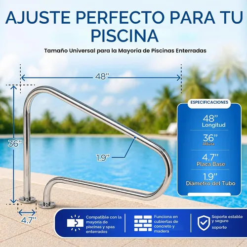 Vista 3 de FibroPool Pasamanos de piscina - Barandilla de agarre inoxidable - Grande