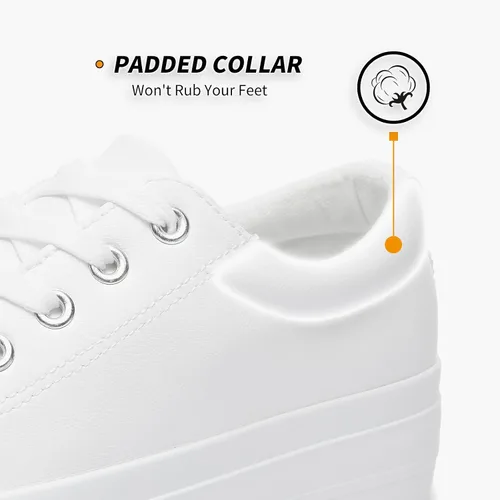 Vista 4 de BABUDOG Zapatos deportivos de plataforma de cuero sintético para mujer, zapatos de plataforma blanca antideslizantes, zapatos de tenis con cordones