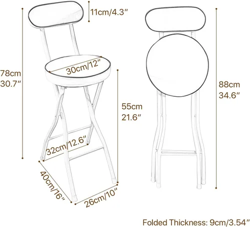 Vista 2 de Taburete de bar plegable con respaldo, taburetes de bar de piel sintética, taburetes redondos para mostrador de cocina, silla de comedor, taburete