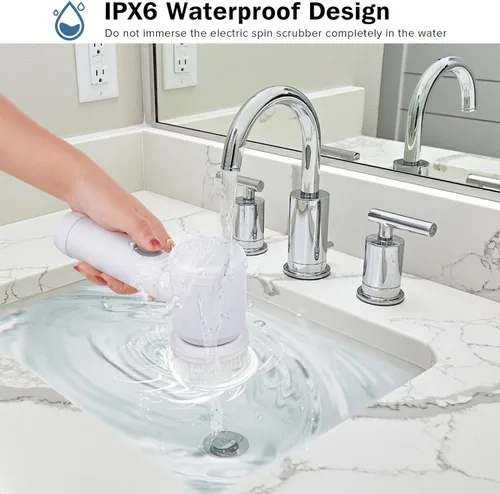 Vista 7 de Limpiador eléctrico giratorio – Limpiador de ducha, limpiador de baño eléctrico, para limpiar bañera, piso, azulejos, ventana, fregadero, limpieza