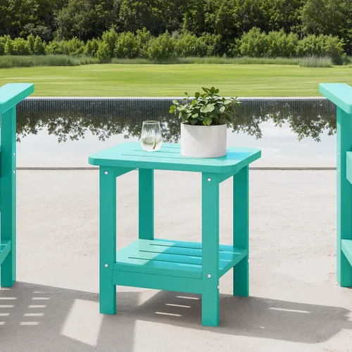 Vista 16 de WestinTrends Aruba - Mesa auxiliar cuadrada para patio de 2 niveles HDPE para exteriores, color negro