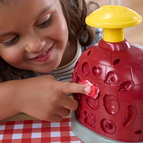 Vista 9 de Play-Doh Stamp & Spin Pizza Playset, 8 accesorios y 5 colores, juguetes de comida y cocina para niños, a partir de 3 años