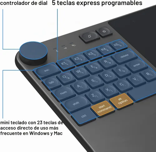 Vista 3 de Tableta de dibujo inalámbrica HUION Inspiroy Keydial KD200 Art Tablet, 8,9 Tableta gráfica Bluetooth con dial y teclado, 5 teclas personalizadas
