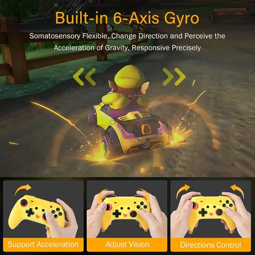 Vista 2 de Wireless Controller for Nintendo SwitchSwitch LiteOLED Game Console,Switch Controller for Kids,with Turbo, Motion,Dual Vibration,Back Mapping,Yellow