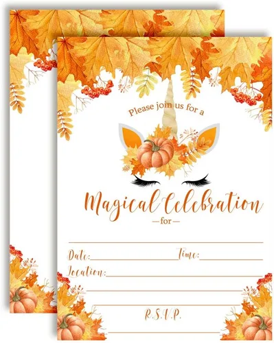 Vista 12 de Amanda Creation Invitaciones de cumpleaños de Pumpkin Truck, paquete de 20 invitaciones de cumpleaños de otoño de 5 x 7 con sobres blancos, tarjetas