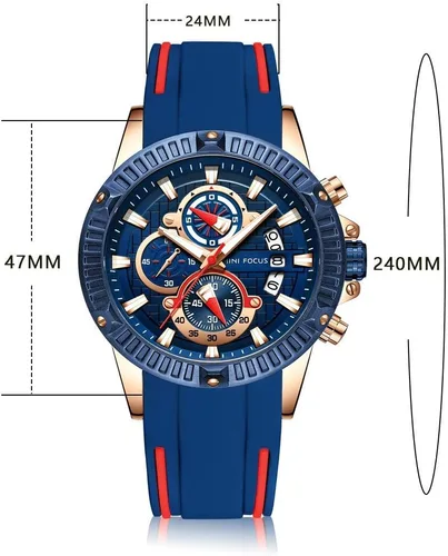 Vista 7 de Mini Focus - Reloj deportivo militar para hombre (cronógrafo, resistente al agua, luminoso, calendario), correa de silicona de cuarzo para hombre