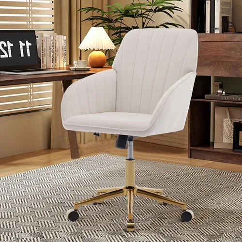 Vista 9 de Silla de oficina en casa de terciopelo con base dorada, cómoda y moderna silla de escritorio, silla giratoria ajustable para sala de estar