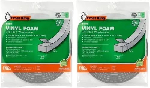 Vista 9 de Frost King V734H - Cinta de espuma de vinilo - Célula cerrada - Compresión moderada, 1.9 cm (3/4") de ancho, 1.27 cm (1/2") de grosor, 3.05 m