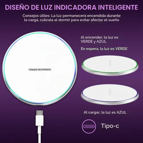 Vista 4 de Cargador inalámbrico compatible con iPhone 17 16 15 14 13 12 11 Pro Max/Mini/Plus/XR/X/8, 15W Max Fast Wireless Charging Pad Mat para Samsung Galaxy