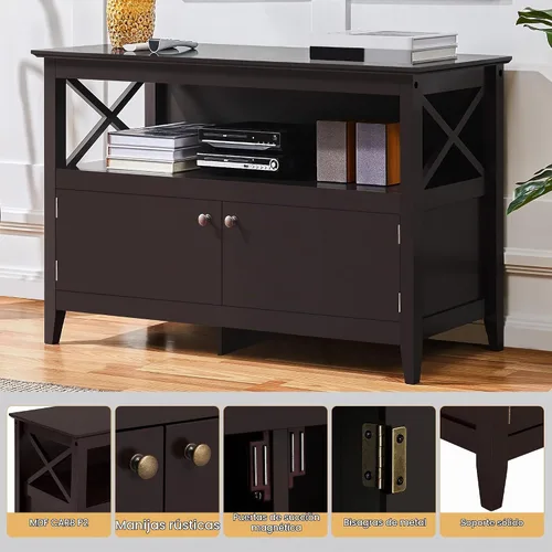 Vista 5 de Yaheetech - Soporte pequeño para TV de 42 pulgadas con almacenamiento, gabinete multimedia con marco en X