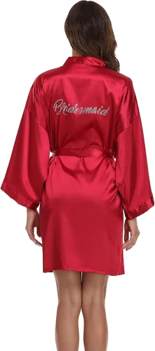 Vista 66 de Bata de boda para mujer, para novia, dama de honor, corta, de satén, kimono, batas de seda para prepararse, fiesta nupcial