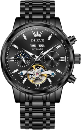 Vista 9 de OLEVS Automatic Watches for Men Luxury Skeleton Multi-Function Mechanical Watch Self Winding Date Waterproof Luminous Mens Watch