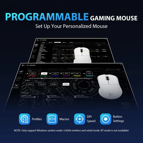 Vista 8 de Transformers GM04 - Mouse inalámbrico ligero para juegos de 2.22 oz, 12000 DPI, sensor PAW3311, duración de la batería de 100 horas, mouse Blanco