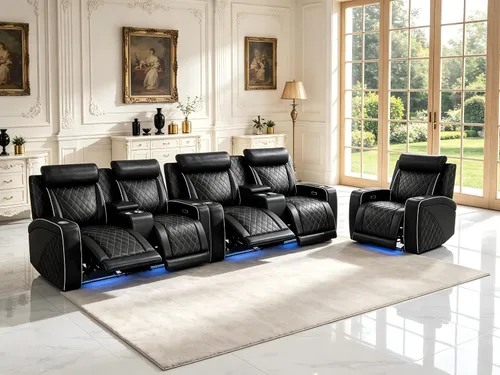 Vista 18 de Juego de sofás reclinables eléctricos, juegos de muebles de sala de estar, sofá reclinable eléctrico moderno negro, sofá biplaza y silla