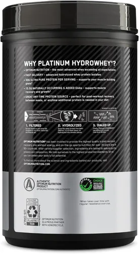 Vista 8 de Optimum Nutrition Platinum Hydrowhey Proteína en polvo, Turbo Chocolate, 2