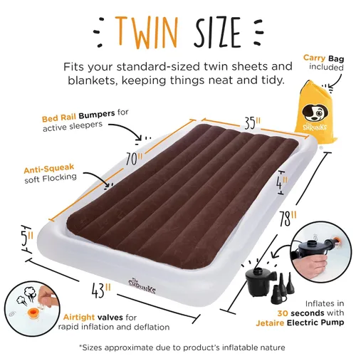 Vista 3 de The Shrunks Colchón inflable / cama portátil para viaje o uso doméstico, color blanco, tamaño individual, 78 pulgadas x 43 pulgadas